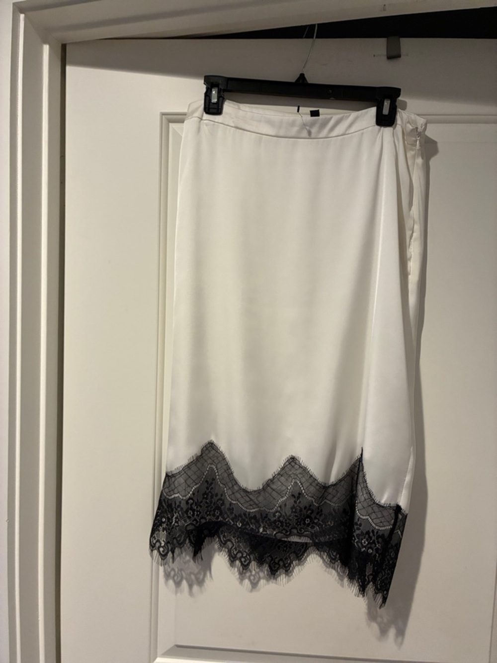 Topshop White Midi Slip Skirt with Black Lace Hem